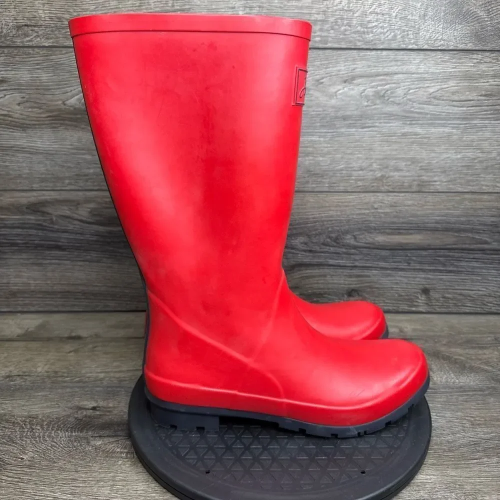 Joules Women Roll Up Wellies Size 10 Bright Red